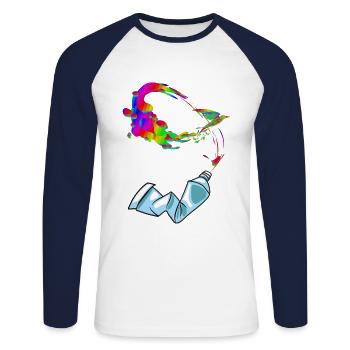 Kreativität aus der Tube - Unisex Baseballshirt langarm - Weiß/Navy - Vorne - Nik (191cm)