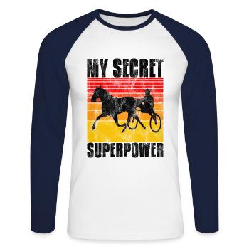 My Secret Superpower Trabrennen Trabreiter Sulky - Unisex Baseballshirt langarm - Weiß/Navy - Vorne - Nik (191cm)