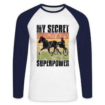 My Secret Superpower Trabrennen Trabreiter Sulky - Unisex Baseballshirt langarm - Weiß/Navy - Vorne - Nik (191cm)