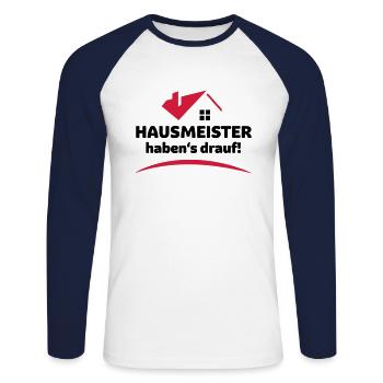Hausmeister - Unisex Baseballshirt langarm - Weiß/Navy - Vorne - Nik (191cm)