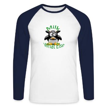 Kuh what Else - Unisex Baseballshirt langarm - Weiß/Navy - Vorne - Nik (191cm)