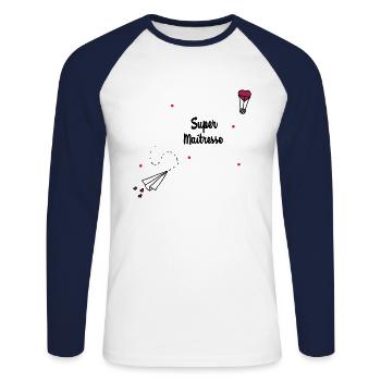 Super maîtresse - T-shirt baseball manches longues Homme - blanc/marine - Devant - Nik (191cm)