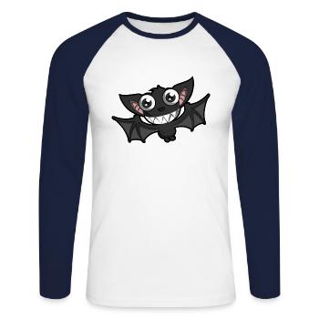 Grinning bat - Unisex Long Sleeve Baseball T-Shirt - white/navy - Front - Nik (191cm)