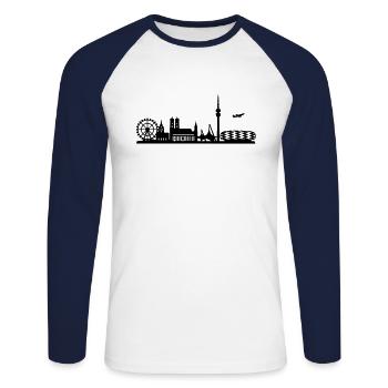 Skyline de Munich - T-shirt baseball manches longues Homme - blanc/marine - Devant - Nik (191cm)