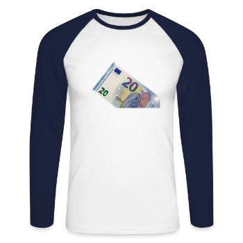 20 Euro - Unisex Baseballshirt langarm - Weiß/Navy - Vorne - Nik (191cm)