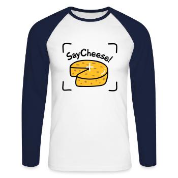 Say Cheese! - Unisex Long Sleeve Baseball T-Shirt - white/navy - Front - Nik (191cm)