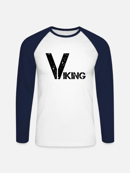 Viking with big "V" - Unisex Long Sleeve Baseball T-Shirt - white/navy