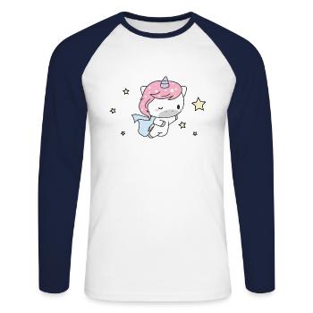 super-héros de licorne mignon - T-shirt baseball manches longues Homme - blanc/marine - Devant - Nik (191cm)