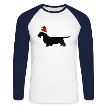 Dachshund Dachshund Santa Hat Dachshund - Unisex Long Sleeve Baseball T-Shirt - white/navy - Front - Nik (191cm)