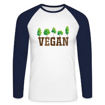 Vegan Shirt · Bäumen · Gesundes Essen Geschenk - Unisex Baseballshirt langarm - Weiß/Navy - Vorne - Nik (191cm)