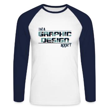 Ich bin süchtig nach Grafikdesign - Unisex Baseballshirt langarm - Weiß/Navy - Vorne - Nik (191cm)