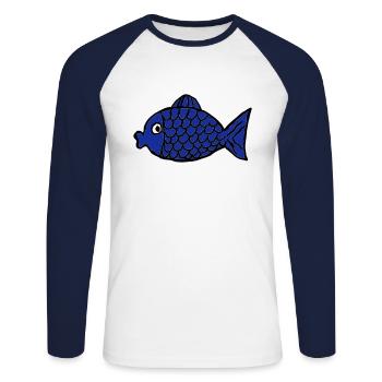 Blue fish - Unisex Long Sleeve Baseball T-Shirt - white/navy - Front - Nik (191cm)