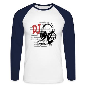 DJ in the House - Unisex Long Sleeve Baseball T-Shirt - white/navy - Front - Nik (191cm)