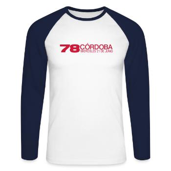 Cordoba 78 by sixnineline - Unisex Long Sleeve Baseball T-Shirt - white/navy - Front - Nik (191cm)