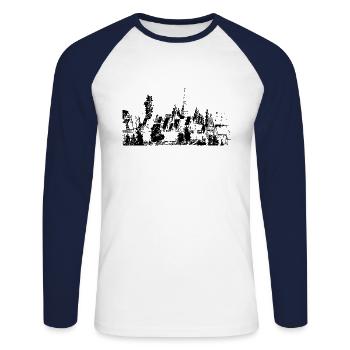 Heimatdorf mit Fachwerkhäusern und Kirche - Unisex Baseballshirt langarm - Weiß/Navy - Vorne - Nik (191cm)