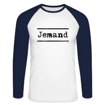 Jemand - Unisex Baseballshirt langarm - Weiß/Navy - Vorne - Nik (191cm)
