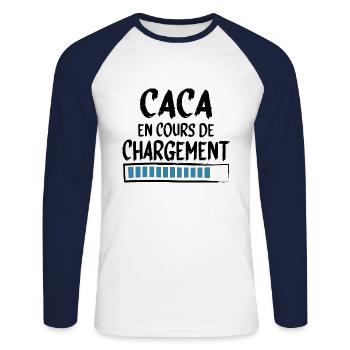 Caca Boudin Bébé Homme Femme Cadeau Humour - T-shirt baseball manches longues Homme - blanc/marine - Devant - Nik (191cm)