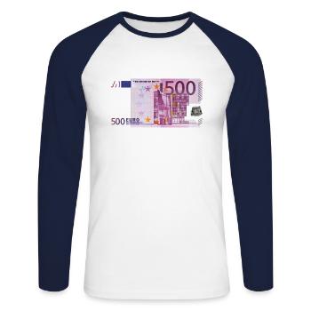 500 euros de billet - T-shirt baseball manches longues Homme - blanc/marine - Devant - Nik (191cm)