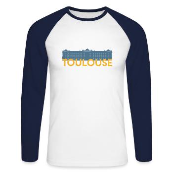 Toulouse - Unisex Baseballshirt langarm - Weiß/Navy - Vorne - Nik (191cm)