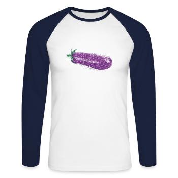 Aubergine - Unisex Baseballshirt langarm - Weiß/Navy - Vorne - Nik (191cm)