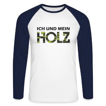 Ich und mein HOLZ - Unisex Baseballshirt langarm - Weiß/Navy - Vorne - Nik (191cm)