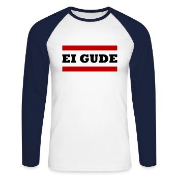Ei Gude - Unisex Baseballshirt langarm - Weiß/Navy - Vorne - Nik (191cm)