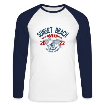 Surf around the world Sunset beach Hawaii blc - T-shirt baseball manches longues Homme - blanc/marine - Devant - Nik (191cm)