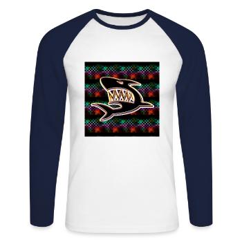 Requin (Un) - Image - 2023 - T-shirt baseball manches longues Homme - blanc/marine - Devant - Nik (191cm)