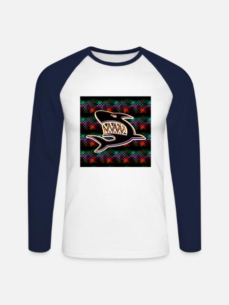 Shark (One) - Image - 2023 - Unisex Long Sleeve Baseball T-Shirt - white/navy