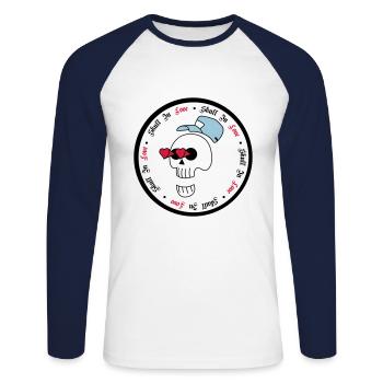 skull in love - halloweem - skull - Unisex Long Sleeve Baseball T-Shirt - white/navy - Front - Nik (191cm)