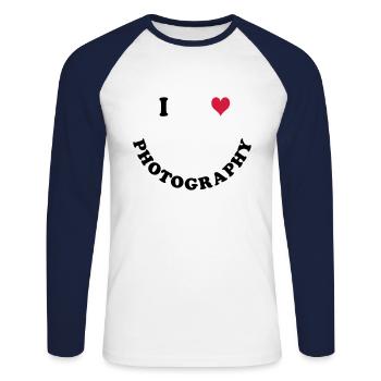 Fotografie - Unisex Baseballshirt langarm - Weiß/Navy - Vorne - Nik (191cm)