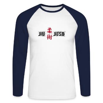 arts martiaux jiujitsu kanji - T-shirt baseball manches longues Homme - blanc/marine - Devant - Nik (191cm)