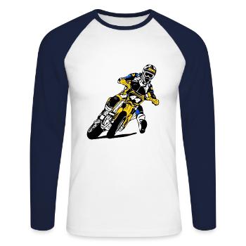 Supermoto - Supermotard - Unisex Long Sleeve Baseball T-Shirt - white/navy - Front - Nik (191cm)