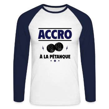 accro à la pétanque - T-shirt baseball manches longues Homme - blanc/marine - Devant - Nik (191cm)