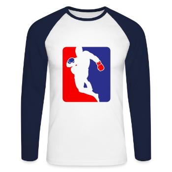 Martial Arts Fighter Kickboxing Logo Couleurs changeantes - T-shirt baseball manches longues Homme - blanc/marine - Devant - Nik (191cm)