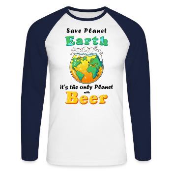Save Planet Earth - Beer - Unisex Baseballshirt langarm - Weiß/Navy - Vorne - Nik (191cm)