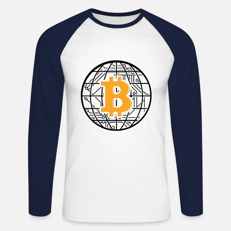 Bitcoin Blockchain Globe - Unisex Baseballshirt langarm - Weiß/Navy