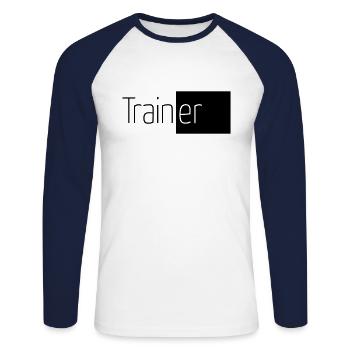 Trainer – Athlete Fitness - Unisex Long Sleeve Baseball T-Shirt - white/navy - Front - Nik (191cm)