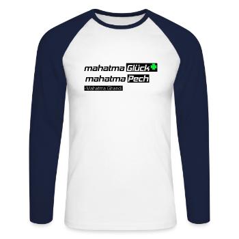 Mahatma bonheur ou malchance Ghandi T-shirt de conception - T-shirt baseball manches longues Homme - blanc/marine - Devant - Nik (191cm)
