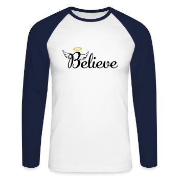 I believe in angels - Unisex Long Sleeve Baseball T-Shirt - white/navy - Front - Nik (191cm)