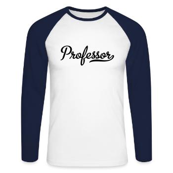 Professeur - T-shirt baseball manches longues Homme - blanc/marine - Devant - Nik (191cm)