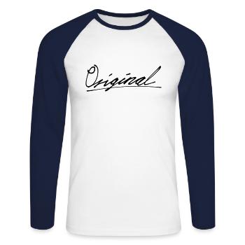 original - Unisex Baseballshirt langarm - Weiß/Navy - Vorne - Nik (191cm)