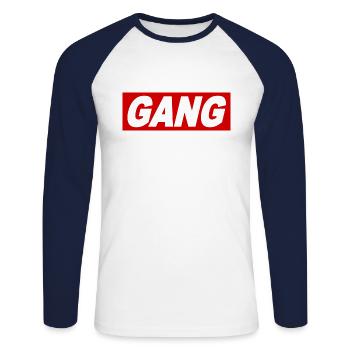 GANG cool saying Obey sign gift idea - Unisex Long Sleeve Baseball T-Shirt - white/navy - Front - Nik (191cm)