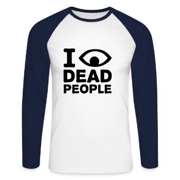 I see dead people - T-shirt baseball manches longues Homme - blanc/marine - Devant - Nik (191cm)