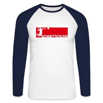Smash volleyball butterfly design - Unisex Long Sleeve Baseball T-Shirt - white/navy - Front - Nik (191cm)