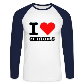 J'aime les gerbilles | Race douce disant - T-shirt baseball manches longues Homme - blanc/marine - Devant - Nik (191cm)