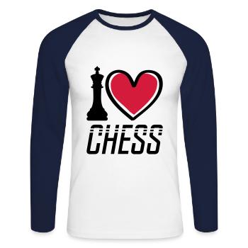i love chess - Unisex Baseballshirt langarm - Weiß/Navy - Vorne - Nik (191cm)