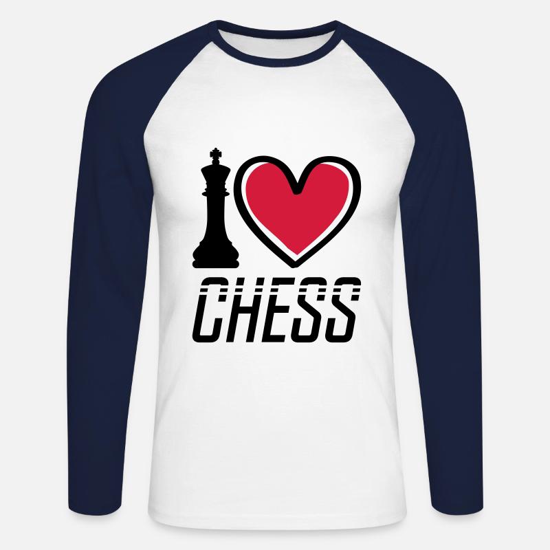 i love chess - Unisex Baseballshirt langarm - Weiß/Navy