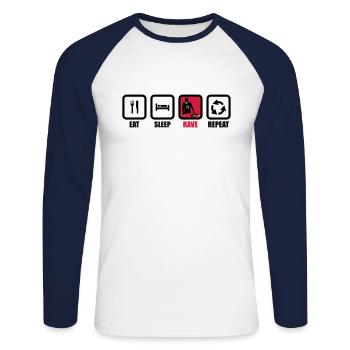 Eat Sleep Rave, DJ, DJ, Electro, Clubbing, Clubber - Unisex Baseballshirt langarm - Weiß/Navy - Vorne - Nik (191cm)