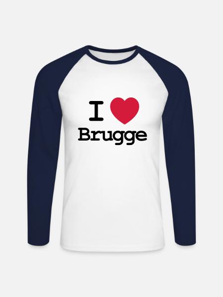 J'aime Bruges - T-shirt baseball manches longues Homme - blanc/marine